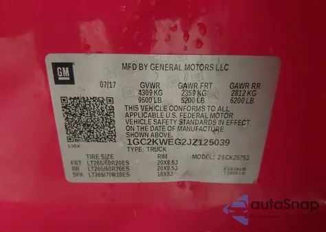 2018 Chevrolet Silverado 2500Hd Ltz z USA, uszkodzony, nr VIN 1GC2KWEG2JZ125039